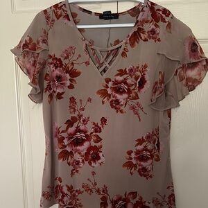 Floral Blush Top with Ruffle Sleeves